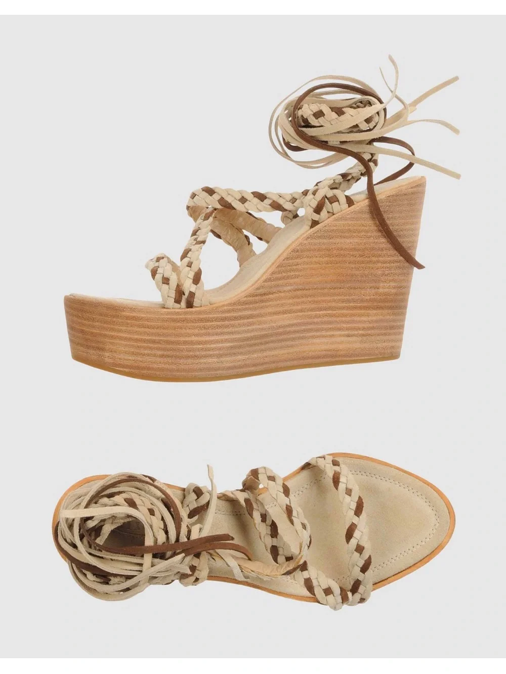 Le Silla Braided Lace-Up Platform Wedge Sandals, Beige, Size 7